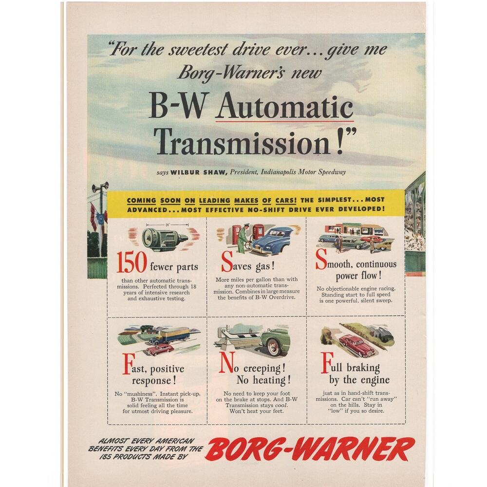 Borg Warner B-W Transmission Magazine Advertisement 1940s Vintage Automobilia